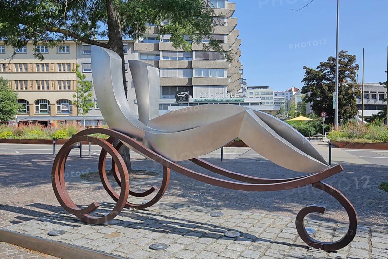 Bertha Benz memorial by Rene Dantes 2017, memory of Bertha Benz woman of Carl Benz with First motorised automobile journey from Pforzheim to Mannheim in 1888, Carl Benz, historical, car journey, car history, Waisenhausplatz, Pforzheim, Northern Black Forest, Black Forest, Baden-Württemberg, Germany
