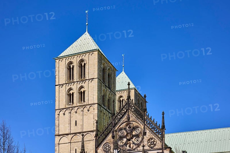 St Paul's Cathedral, cathedral, church tower, blue cloudless sky, cathedral square, Münster, Münsterland, independent city, North Rhine-Westphalia, Germany