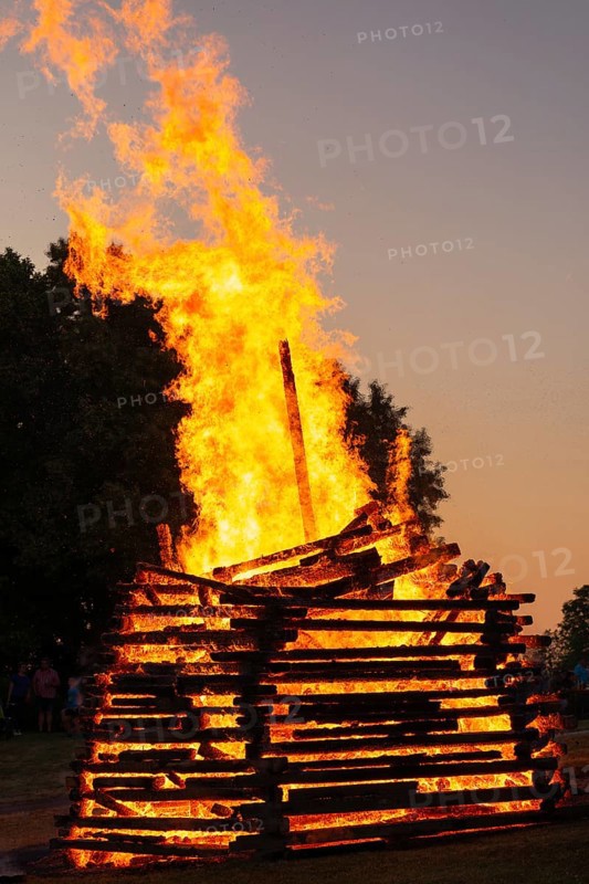 Magical summer night at the midsummer bonfire in Germany, Swabian Alb, Lenninger Tal