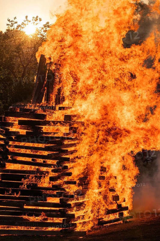 Sunset at the solstice fire in Germany, Swabian Alb, Lenninger Tal, June 2025