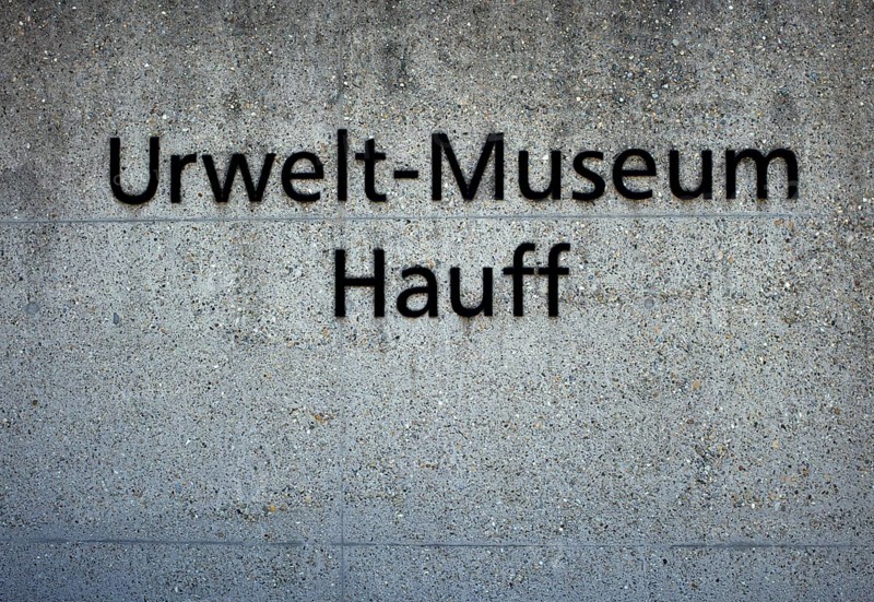 Entrance, lettering, Urwelt-Museum Hauff, Museum, Holzmaden, Baden-Württemberg, Germany