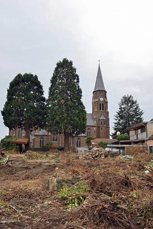 December 2018, Manheim, Kerpen-Manheim, North Rhine-Westphalia, Germany - Demolition of the church St. Albertus and vacated houses in preparation for the expanding lignite surface mine of RWE, Hambach, Kerpen Manheim, Germany, Western Europe