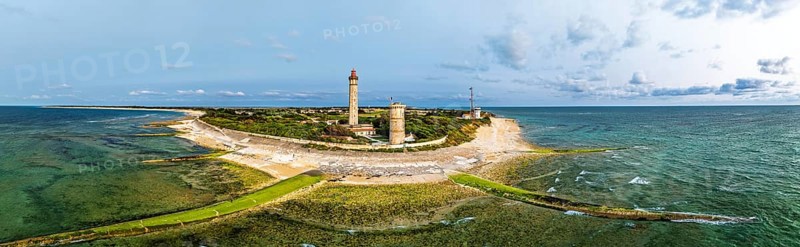 Panorama of WHALE LIGHTHOUSE from a drone, Saint-Clement-des-Baleines, Atlantic, France
