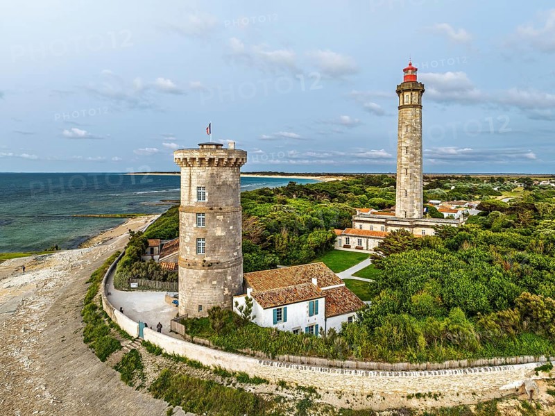 WHALE LIGHTHOUSE from a drone, Saint-Clement-des-Baleines, Atlantic, France