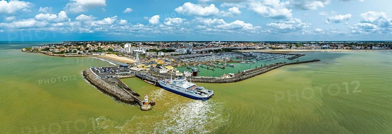 Panorama of ferry in Royan from a drone, Nouvelle-Aquitaine, Charente-Maritime, France
