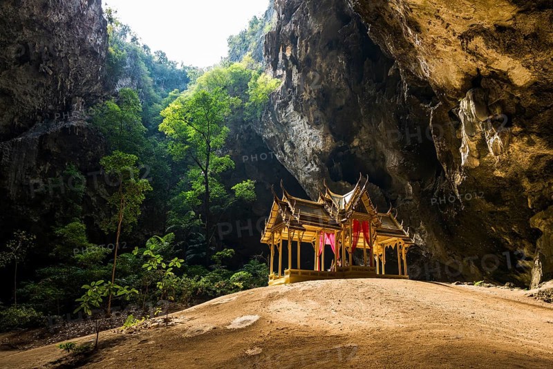 Temple in a stalactite cave, Phraya Nakhon Cave, Khao Sam Roi Yot National Park, Hua Hin, Prachuap Khiri Khan, Thailand