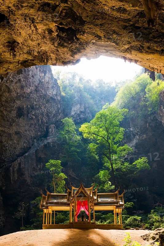 Temple in a stalactite cave, Phraya Nakhon Cave, Khao Sam Roi Yot National Park, Hua Hin, Prachuap Khiri Khan, Thailand
