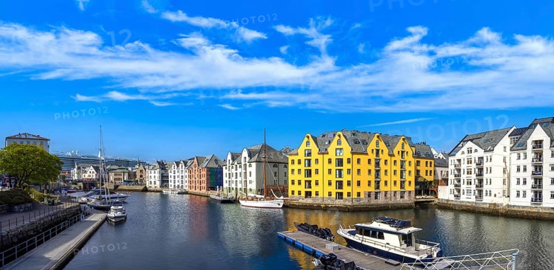 Alesund, port town on the west coast of Norway famous for Art Nouveau architecture and fjords