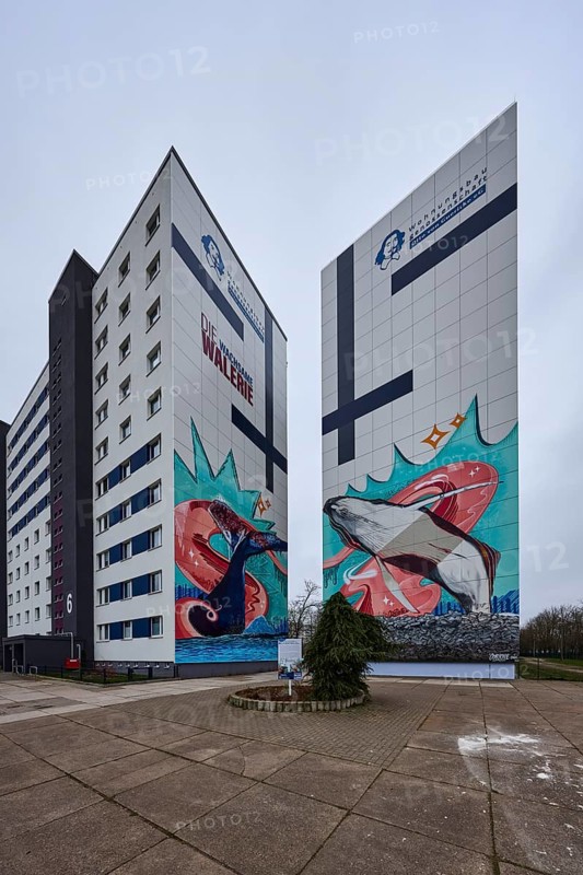 Wohnungsbaugenossenschaft Otto von Guericke eG, high-rise building, residential building, diffuse light, cloudy, Salvador-Allende-Straße, Barleber Straße, Magdeburg, state capital, independent city, Saxony-Anhalt, Germany