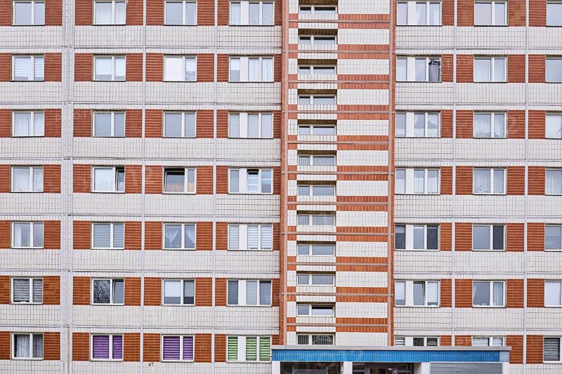 High-rise building, residential building, facade, window, diffuse light, Lumumbastrasse, Magdeburg, state capital, independent city, Saxony-Anhalt, Germany