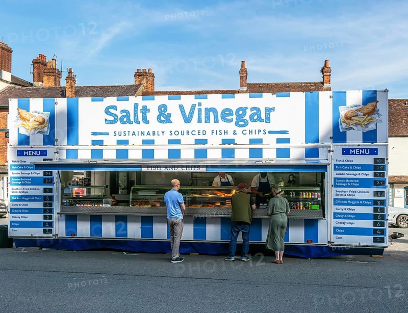 Salt & Vinegar mobile fish and chips shop, High Street, Marlborough, Wiltshire, England, UK