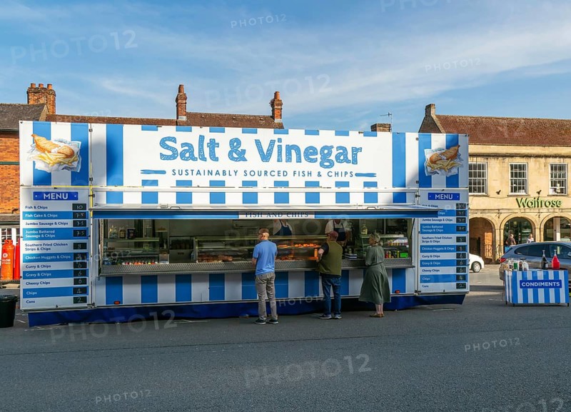 Salt & Vinegar mobile fish and chips shop, High Street, Marlborough, Wiltshire, England, UK