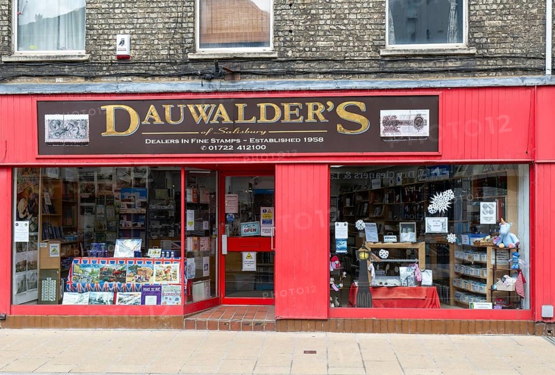 Dauwalder's shop dealers in fine stamps, Fisherton Street, Salisbury, Wiltshire, England, UK