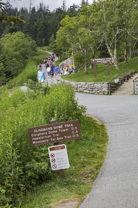 Park guests walking to Clingman's Dome tower and park store in the Smoky Mountains National Park