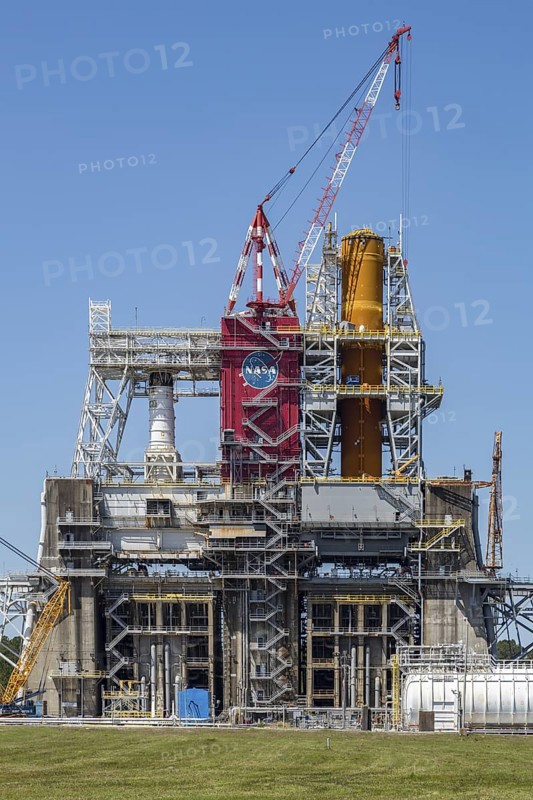 Rocket engine test stand at Stennis Space Center designed for Saturn V rocket testing and modified to test SLS Artemis rocket engines