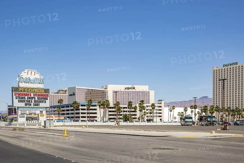Edgewater and Aquarius casino resorts on South Casino Drive in Laughlin, Nevada