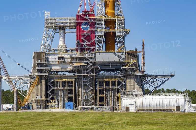 Rocket engine test stand at Stennis Space Center designed for Saturn V rocket testing and modified to test SLS Artemis rocket engines