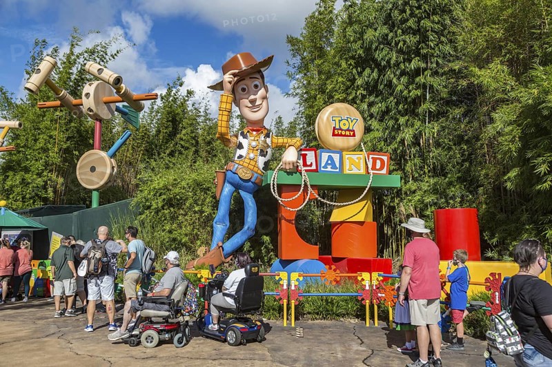 Woody featured in Toy Story Land sign in Disney's Hollywood Studios theme park