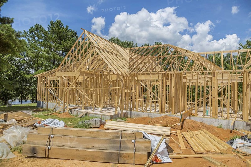 New home construction with wood framing near Hattiesburg, Mississippi