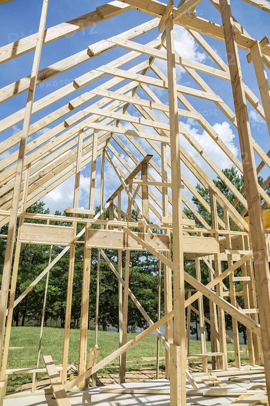 New home construction with wood framing near Hattiesburg, Mississippi
