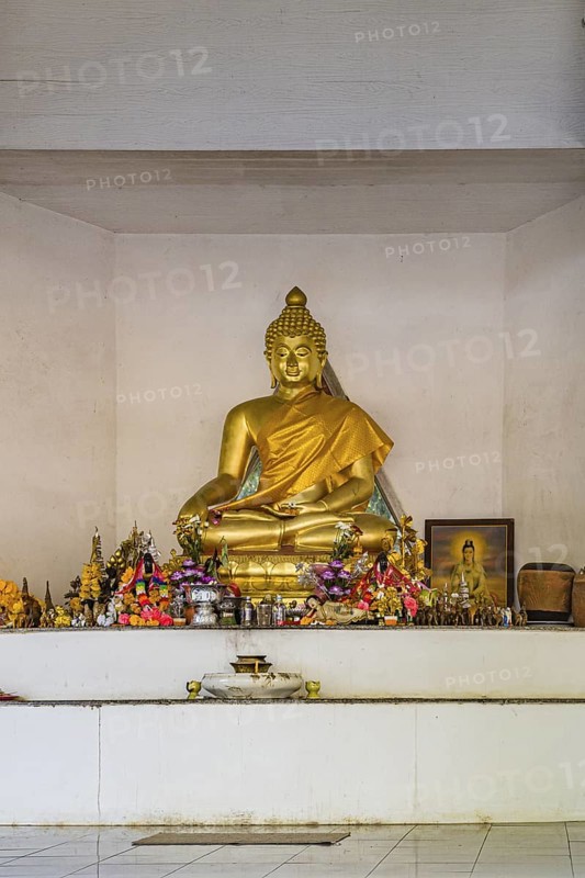 Buddah shrine at the Hall of Buddah Image on the campus of CRRU Shiangrai Rajabhat University in Chiang Rai, Thailand