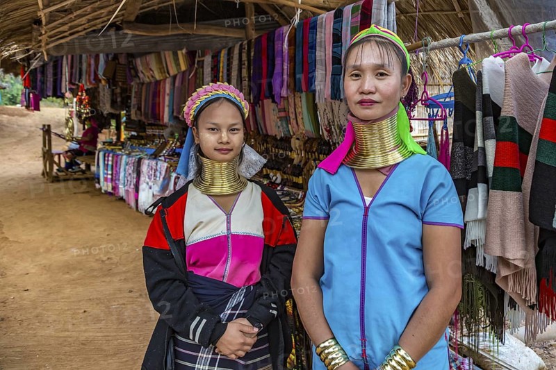 Tribal women in the Long Neck Karen tribe (more properly called the Kayah Lahwi tribe) area of the Union of Hill Tribe Villages outside of Chiang Rai in the Nanglae District of Thailand