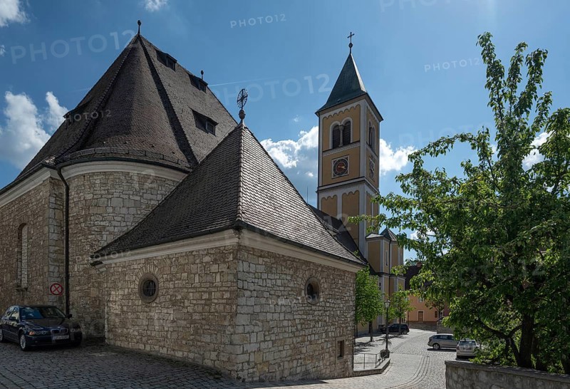 Neo-Romanesque extension 1891 of the church of St Vitus, Burglengenfeld, Upper Palatinate, Bavaria, Germany