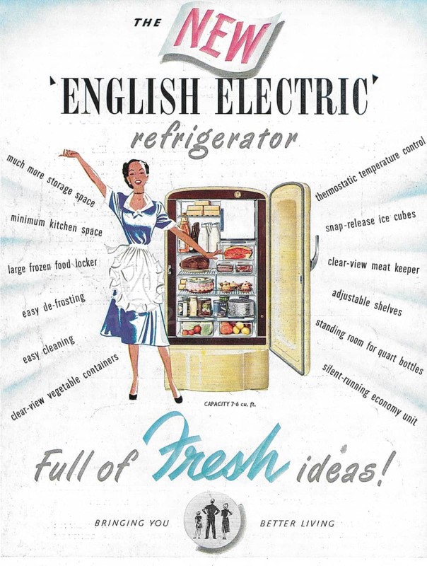 The new English Electric refrigerator advert advertising in Country Life magazine UK 1951