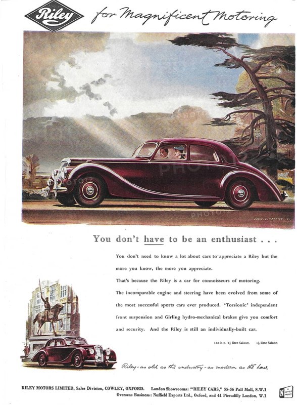 Riley Motors Limited car advert advertising in Country Life magazine UK 1951
