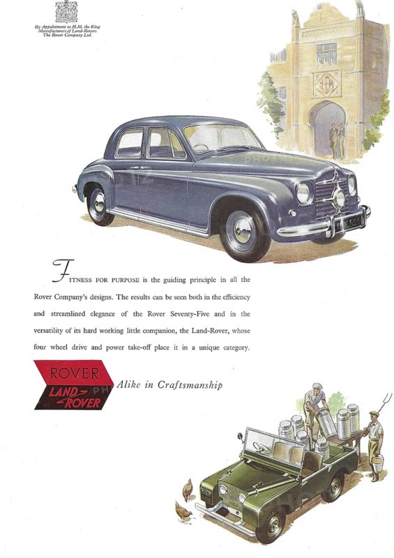 Rover car Land-Rover vehicle alike in craftsmanship advert advertising in Country Life magazine UK 1951