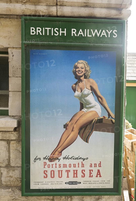 Vintage British Railways rail advertising poster, Swanage railway station, Dorset, England, UK