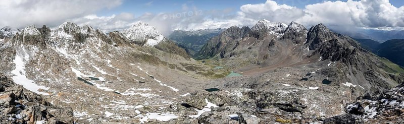Mountain panorama, at the summit of Keeskopf, behind summit of Petzeck, Hoher Perschitzkopf and Kruckelkopf, Kleiner Hornkopf, Schober group, Hohe Tauern National Park, Carinthia, Austria