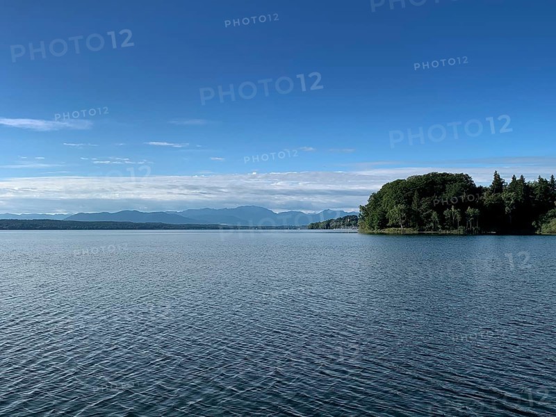 View over Lake Starnberg to the Alps, Bavaria, Germany