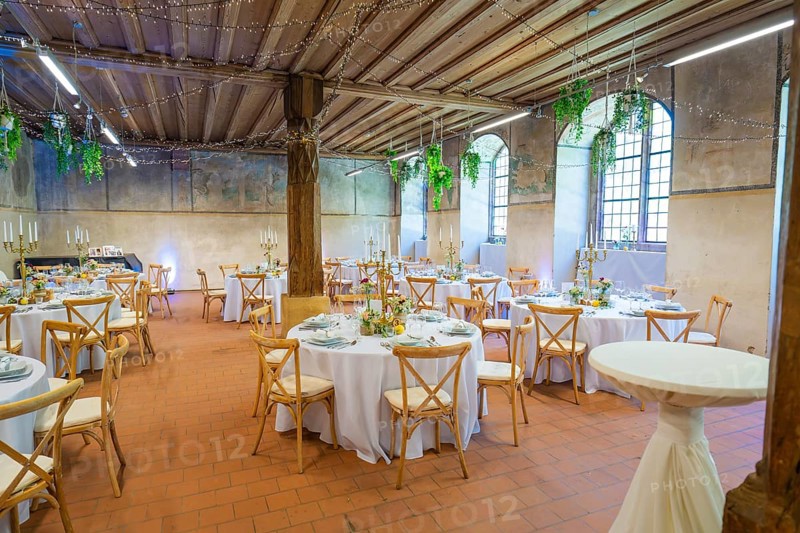 Inviting wedding room with decorative fairy lights and classic furniture, event and wedding venue Kloster Lorch, Lorch, Germany