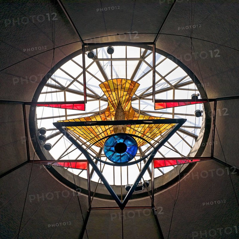 View of the dome apex with Trinity window by Rudolf Hoflehner, Ludwigskirche, St Ludwig, Darmstadt, Hesse, Germany