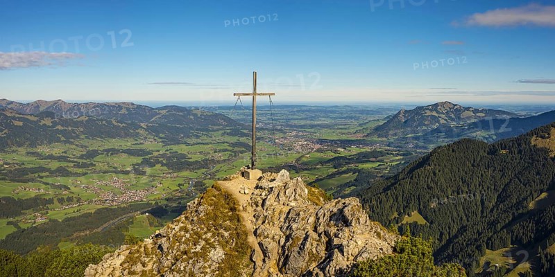 Panorama from the Rubihorn, 1957m, into the Illertal, Allgäu, Bavaria, Germany