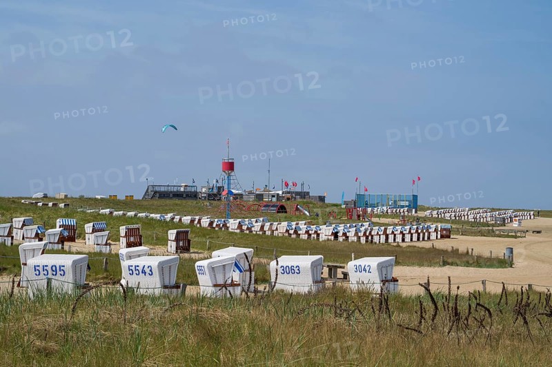 Beach chairs on the family lagoon, Perlebucht, Büsum, North Sea, Schleswig-Holstein, Germany