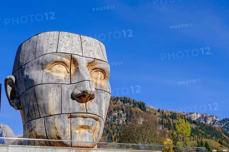 Sculpture, wood sculpture, head, S. Cristina in Val Gardena, Dolomites, South Tyrol, Italy
