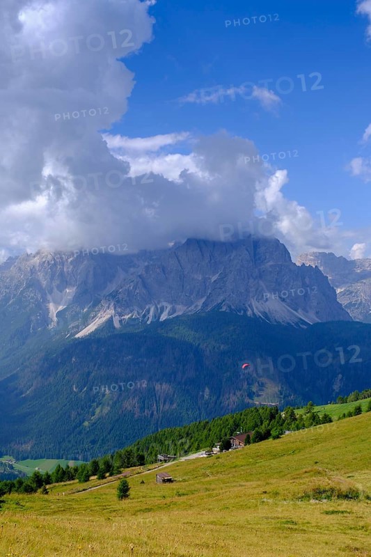 On the Helm, view of the Sesto sundial, Sesto, Dolomites, Val Pusteria, South Tyrol, Italy