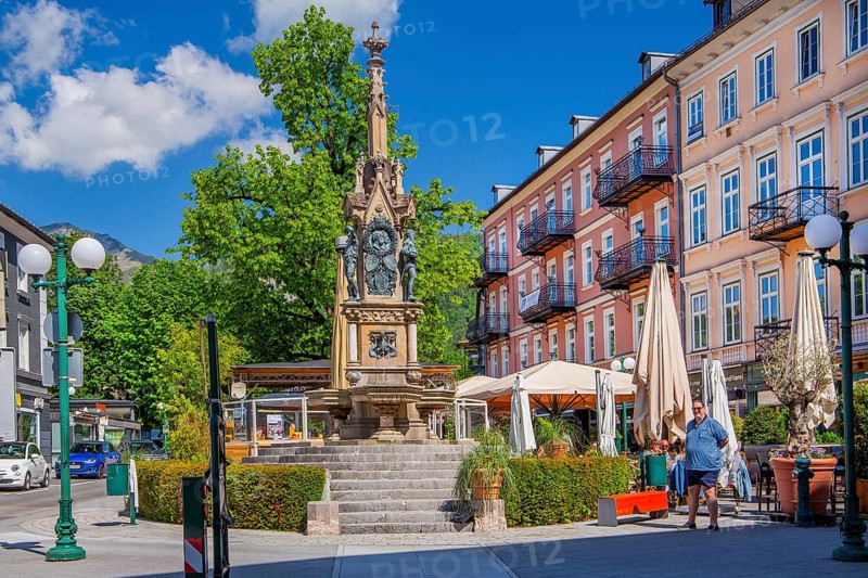 Franz-Carl-Fountain at Schröpferplatz, Bad Ischl, Trauntal, Salzkammergut, Upper Austria, Austria