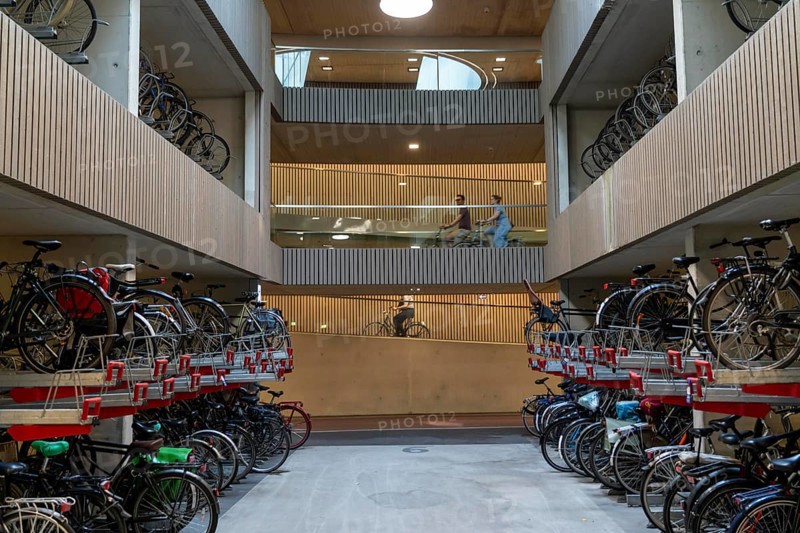 Central bicycle car park at Stationsplein, the largest bicycle car park in the world with over 13, 000 parking spaces on 3 floors, directly below the central station, Utrecht Centraal, Netherlands