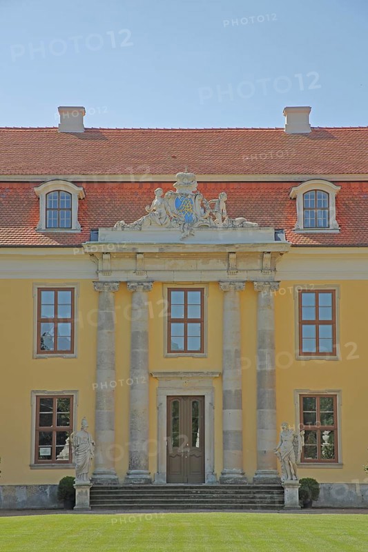 Portal of the Rococo Castle, Mosigkau, Dessau-Wörlitz Garden Kingdom, Dessau-Roßlau, Saxony-Anhalt, Germany