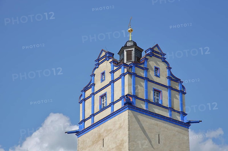 Blue Tower, Spire, Detail, Clouds, Castle, Bernburg, Saxony-Anhalt, Germany