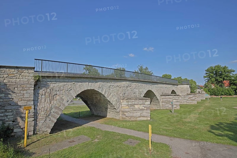 Historic Waldau Flood Bridge built in 1787, stone arch bridge, Waldau, Bernburg, Saxony-Anhalt, Germany