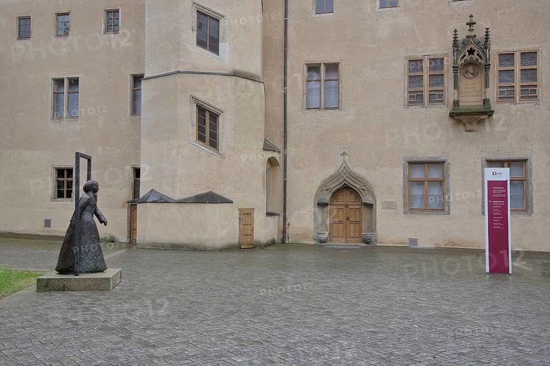Monument to Katharina von Bora, woman of Martin Luther, inner courtyard of the Augusteum, Luther House, UNESCO, Luther city Wittenberg, Fläming, Saxony-Anhalt, Germany
