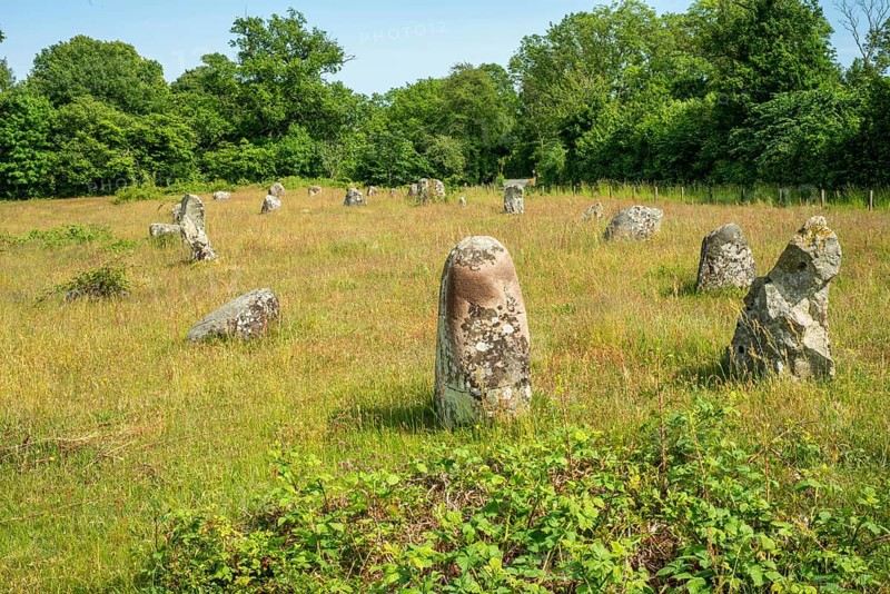 Stones in the shape of a ship in the Ängakåsen burial field from the Bronze Age in Kivik, Simrishamn municipality, Skåne county, Sweden, Scandinavia