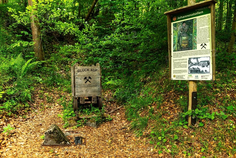 GEO nature park Park Frau Holle Land am Meissner, former Johannisstollen with coal mining since 1595, mining, Glück auf, low mountain range, legendary figure, home of the fairy tale, Kassel district, Fulda Werra Bergland, Germany