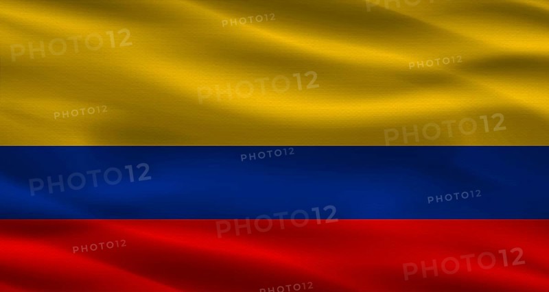 Colombian flag with fabric texture. Realistic flag of Colombia waving