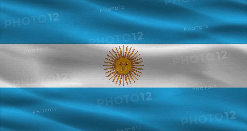 Argentinian flag with fabric texture. Realistic flag of Argentina waving