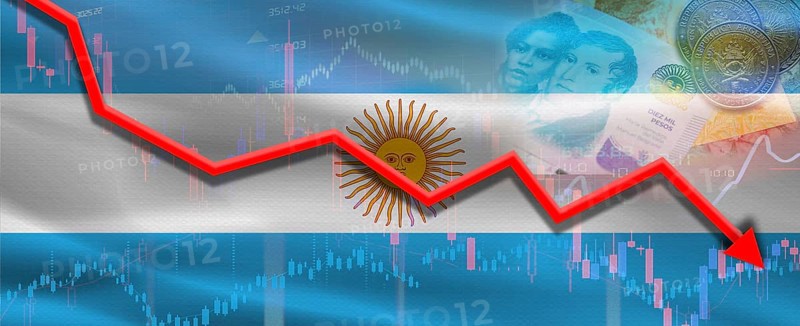 Argentina financial crisis on economic graph. Financial fall of Argentina on economy market